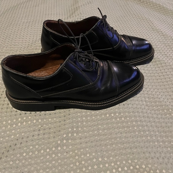 Carlo Morandi Black Leather Oxford Dress Shoes Size 7 Made In Italy - Picture 1 of 6